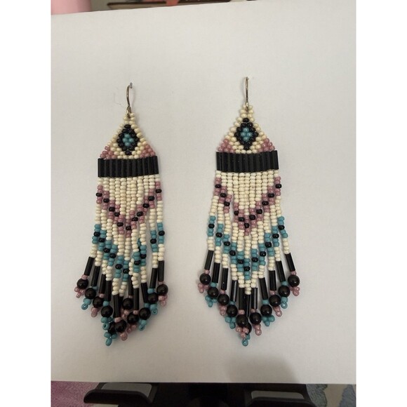Native American Jewelry - Southwestern Beaded Fringed Hook Earrings